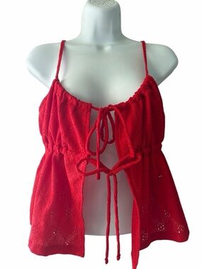 Cotton On Red Eyelet Tie-Front Cami Top